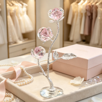 Ornement de fleur en cristal K9 en gros avec tige plaquée argent, décoration de table en fleur 3D, artisanat en cristal, cadeau de mariage ou de Saint-Valentin