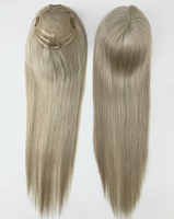 Topper en dentelle suisse de cheveux Remy européens pour femmes, base de toupet en cheveux humains, taille 5.5*6, avec mèches blond cendré froid, en mono dentelle