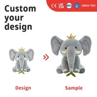 Peluche de Elefante con Corona Personalizada, Adorable Muñeco de Peluche de Animal Real, Personaje Kawaii, Mascota, OEM, ODM, Regalo para Bebés
