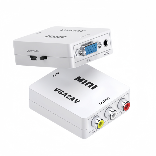 Mini White VGA to RCA Media Converter Adapter Small Box Audio and Video for Old TV Vga2AV Vga to AV Splitters & Converters