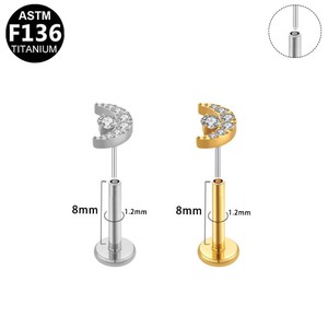 Boucles d'oreilles clous en titane F136, bijoux de piercing en titane pur pour usage quotidien, couleur or et argent, serti à griffes, améthyste - Product Image 5