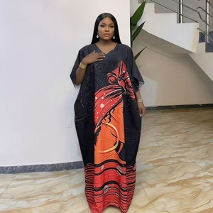 Abito Estivo da Donna Plus Size, Stile <span class=keywords><strong>Etnico</strong></span> Africano, Kaftan Boubou Nero a Maniche Corte, Casual e Comodo per Feste e Vacanze al Mare - Product Image 1