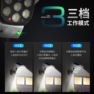 Lampe murale extérieure à énergie solaire, capteur de mouvement LED, angle de faisceau de 90 degrés, rotation à 360 degrés, télécommande, lampadaire de jardin - Product Image 3