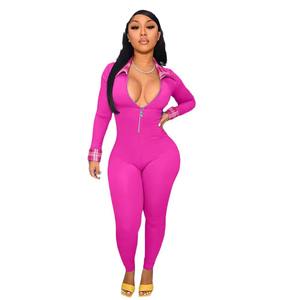 Combinaison de yoga tricotée taille haute pour femme, moulante, à manches longues, avec fermeture éclair et col rabattu, coupe ajustée, séchage rapide, élégante, une pièce, pour l'automne - Product Image 4