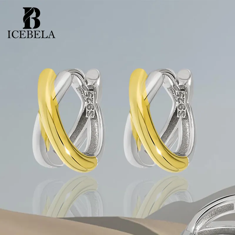 Fine Jewelry Women 925 Silver Earring Charms Gold And Rhodium plated Two Tone Color Hoop Cross X Shape Huggie Earrings for Girls