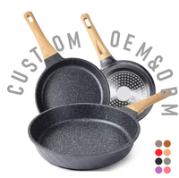 Jeu de poêles à frire antiadhésives en granit, ustensiles de cuisine avec 100% sans PFOA, poêle à omelettes, compatibles avec Induction