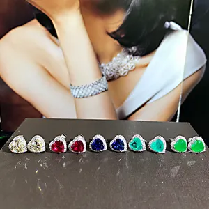 Elegant Sparkling CZ Zircon Heart Shaped Earrings Women Jewelry Heart Stud Earrings