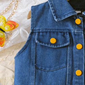 Ropa Infantil para Niñas de 4 a 8 Años, Conjunto Casual de Dos Piezas, Top de Mezclilla de Poliéster y Algodón y Vestido con Tirantes de Malla, Transpirable - Product Image 4