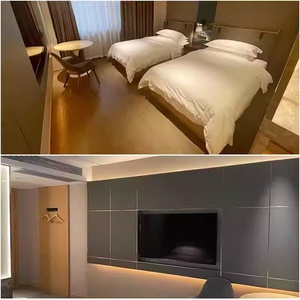 Ensemble de chambre d'hôtel à prix compétitif, lits jumeaux en bois massif durables avec table de chevet, armoire et table d'appoint - Product Image 3