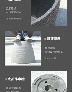 Maceta <span class=keywords><strong>de</strong></span> estilo nórdico P445, <span class=keywords><strong>de</strong></span> plástico con imitación <span class=keywords><strong>de</strong></span> <span class=keywords><strong>piedra</strong></span> y porcelana, <span class=keywords><strong>de</strong></span> gran tamaño, para plantas <span class=keywords><strong>de</strong></span> balcón. - Product Image 4