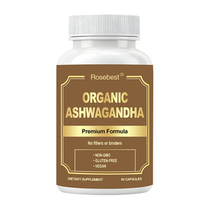 Rosebest Produsen China Grosir OEM Label Pribadi 100% Vegan Kapsul Ashwagandha Organik Murni Suplemen untuk Tidur Nyenyak - Product Image 1