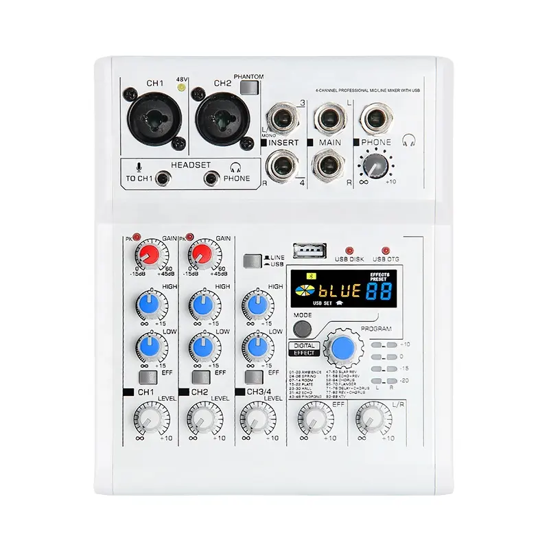 URX E4 USB-Schnittstelle 4-Kanal-Mini-Audio-Mixer-Konsole Heimkaraoke Computeraufnahme DSP digitale Effekte