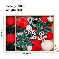 Ensemble de 38 boules de Noël en plastique de luxe faites à la main de haute qualité, décorations suspendues en velours pour arbre de Noël dans un coffret cadeau