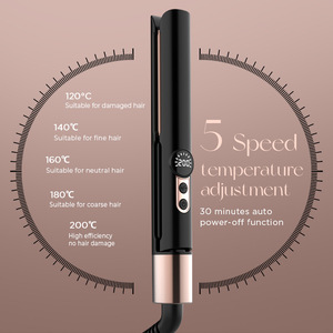 เครื่องหนีบผม 5 ระดับความร้อน ควบคุมอุณหภูมิ พร้อมหน้าจอดิจิตอล ปล่อยประจุลบ สำหรับผมแห้ง สีดำทอง แบบเสียบปลั๊ก - Product Image 1