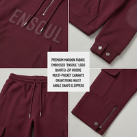 Ensemble de survêtement premium épais pour homme, sweat à capuche court zippé, multi-poches, logo embossé, streetwear, ensemble 2 pièces, fabrication OEM