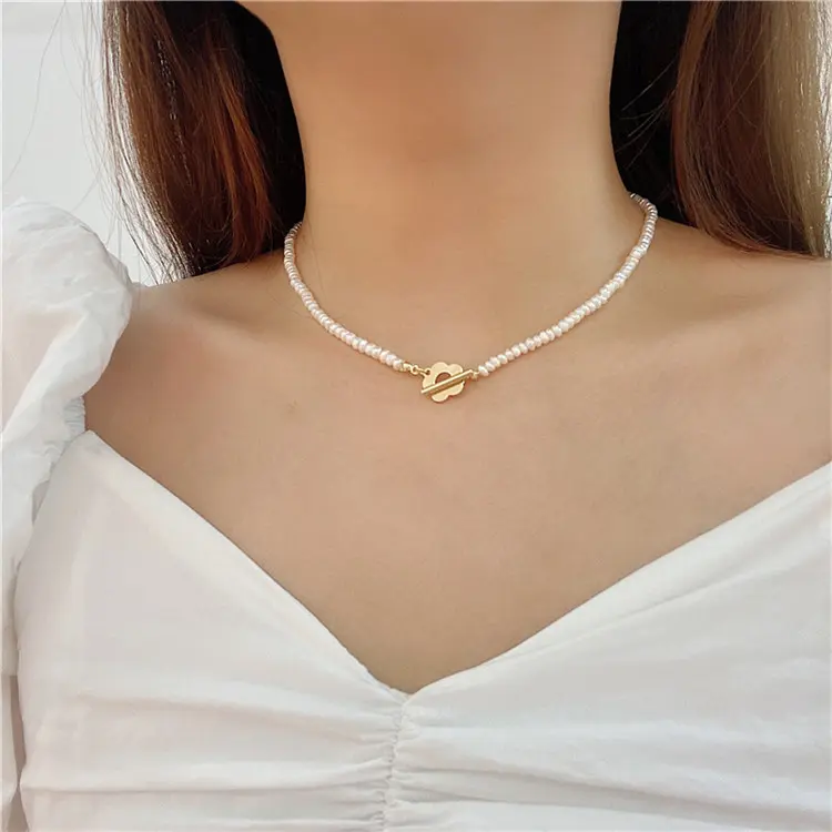 SP Elegant Style Natural Freshwater Pearl Necklace With Copper Real Gold Plating Clasp Necklace