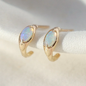 Fine Jewelry Earrings Sterling <strong>Silver</strong> <strong>Small</strong> Stone <strong>Hoop</strong> for Women 14k Gold Plated Open Natural Opal <strong>Hoop</strong> Earrings - Product Image 2