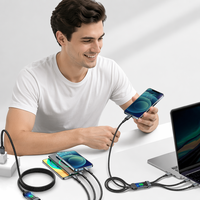 Kabel Pengisian Daya LED Glowing 3 in 1 USB A ke Type C Micro Universal Pengisian Cepat Transfer Data Cangkang Transparan Grosir