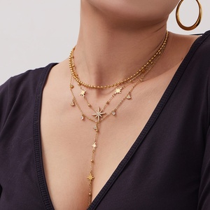Conjunto de Collar Gargantilla Estrella de David de Zirconia Brillante de Lujo, Conjunto de Joyería en Capas de Acero Inoxidable Impermeable, Venta al por Mayor - Product Image 5