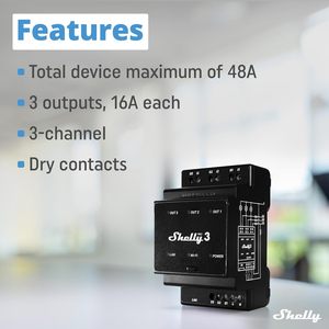 Relais intelligent Shelly Pro 3 |   Din |   Automatisation de la maison à 3 canaux Wi-Fi, compatible Alexa/Google Home, application iOS/Android, éclairage motorisé - Product Image 2
