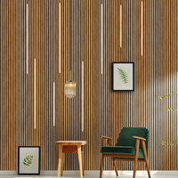 Goodsound Slat Panel kayu poliester, serat kedap suara ubin langit-langit dinding kayu akustik dengan lampu Led