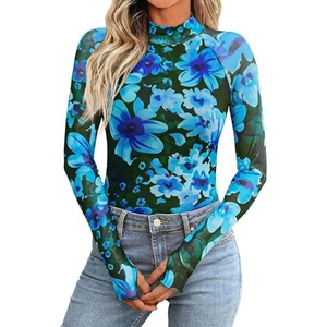 New Pullover High Neck Long Sleeve <b>Tops</b> Women's Casual Slim Printed Bottom Shirt T-Shirt Fashion - Product Image 5