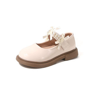 2025 Autumn New Girls' Casual Student <b>Shoes</b> Fashion Pearl Princess Leather Bow with PU Insole Black Performance <b>Shoes</b> - Product Image 1