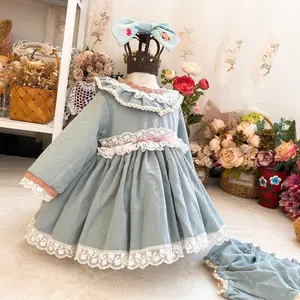 0714128 Spanish girls smocked dresses baby clothes set ruffles long sleeve kids clothing children's clothes handmade vintage