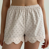QINSI Pakaian Tidur Wanita Katun Nyaman Motif Polkadot Set Piyama Lengan Panjang Kancing Depan Celana Pendek Dengan Saku Baju Santai Baju Tidur
