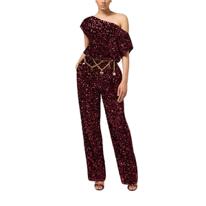 <span class=keywords><strong>Mono</strong></span> de fiesta de noche de lujo de moda <span class=keywords><strong>rojo</strong></span> <span class=keywords><strong>lentejuelas</strong></span> de un hombro personalizado de fabricante de alta calidad para mujer - Product Image 1