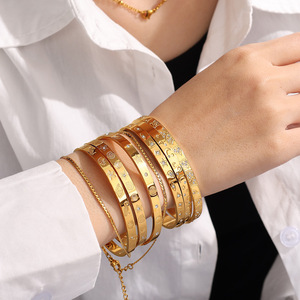 Gold Star Moon Zircon Inlay Open <b>Cuff</b> <b>Bracelet</b> Unisex Jewelry Fashion Accessory - Product Image 4