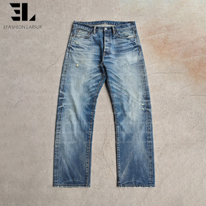 Pantalons en denim LARSUR Custom Denim Factory, denim selvedge vintage délavé de qualité supérieure, coupe droite, style <span class=keywords><strong>japonais</strong></span>, jeans de récupération pour hommes - Product Image 1