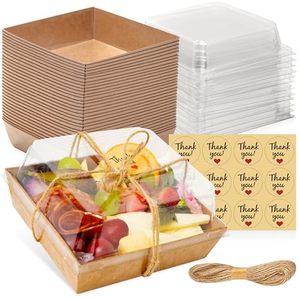 Paquete de 50 <span class=keywords><strong>mini</strong></span> cajas de charcutería con tapas transparentes, contenedores de comida desechables, Cartón corrugado para llevar, cartón de papel - Product Image 1