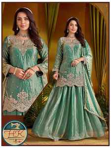 Conjunto de Kurta Sharara Bordado Verde Mar para Mujer, Ropa Étnica de Diseñador para Fiestas con Dupatta, Colección Festiva India - Product Image 2