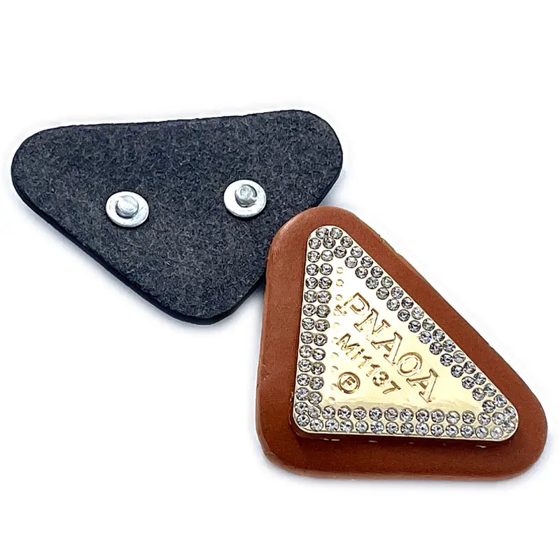 Italian Cinch Strap Goods Personalize PU Fake Triangle Golden Leather Patches Oild Edges For Bags