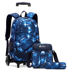 3 pcs azul los niños de la Escuela de bolsa almuerzo bolsa de lápiz de ruedas <span class=keywords><strong>mochila</strong></span> con 2 ruedas y 6 ruedas - Product Image 4