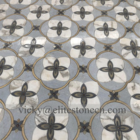 Mosaïque de luxe hexagonale pour salle de bain et crédence de cuisine, en pierre blanche Thassos, métal doré, cuivre, laiton, mosaïque de marbre découpée au jet d'eau
