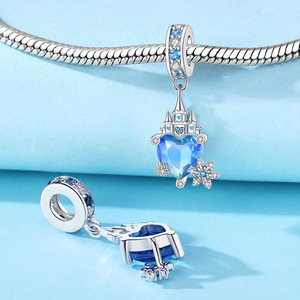 Colgante de cobre blanco con forma de castillo y copo de nieve azul, accesorio de pulsera DIY de alta gama y exclusivo para mujer - Product Image 5