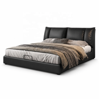 Lit rembourré noir de luxe moderne avec tête de lit à ailes, taille King/Queen, cadre de lit avec rangement à vérin à gaz, mobilier de chambre minimaliste