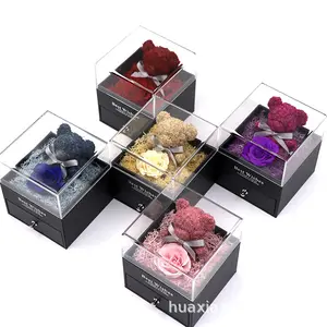 Valentinstag ewige Rose konservierte Rose Blumen Acryl-Schachtel Ich liebe dich Halskette Schachtel Geschenkset