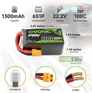 Batería Lipo OVONIC 6S 1300mAh 22.2V 100C XT60 para Dron de Carreras FPV RC Quadcopter - Product Image 2
