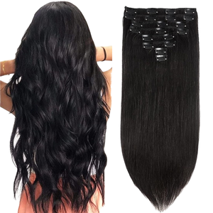Extensions de cheveux humains brésiliens naturels noirs Remy à cuticules alignées, à clipser, 100 % humains, grade 10A 12A, sans perte de cheveux - Product Image 1