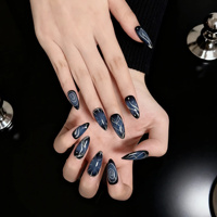 Faux Ongles à Presser Dégradé Noir-Gris avec Motif Abstrait Doré, Forme Amande Moyenne, en Acrylique, Lot de 10 Pièces, Fournitures de Salon