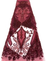Tissu en dentelle vert pomme avec des paillettes à motifs floraux, luxueux et élégant pour robes de mariée