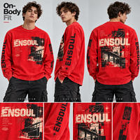 T-shirts à manches longues pour hommes, coupe ample, imprimés streetwear, 100 % coton 300 g/m², effet délavé vintage, personnalisables par fournisseur OEM