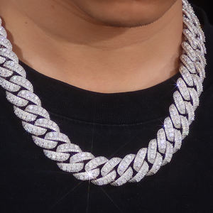 Precio al por Mayor 10mm 15mm 18mm VVS Moissanita Cadena Cubana Lista para Enviar Plata de Ley Collar Cubano Regalo - Product Image 1