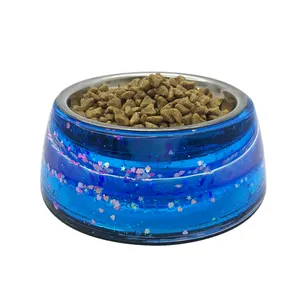 Plastic Doorzichtige Hondenkom Water Kattenbak 2023 Hete Verkoop Huisdierenkom Met Vloeibare Glitter En Drijver