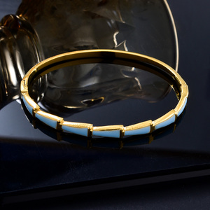 18k gold bulk wholesale gold plated delicate bamboo segment enamel decoration polished anti-fade daily elegant <b>bangle</b> <b>bracelet</b> - Product Image 1