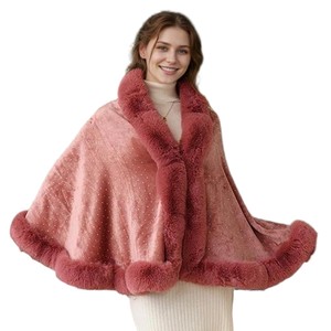 Women Sparkly Diamond <b>Shawl</b> Elegant Pearl Brooch Wrap Plush Faux Fur Trimmed Cape for <b>Wedding</b> Guest Christmas Party - Product Image 3