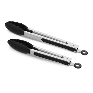 Koreaanse Bbq <span class=keywords><strong>Tong</strong></span> Niet Giftig Zwarte Hittebestendige Barbeque Roestvrij Keuken Koken Voedsel Tang Met Siliconen Tips - Product Image 1